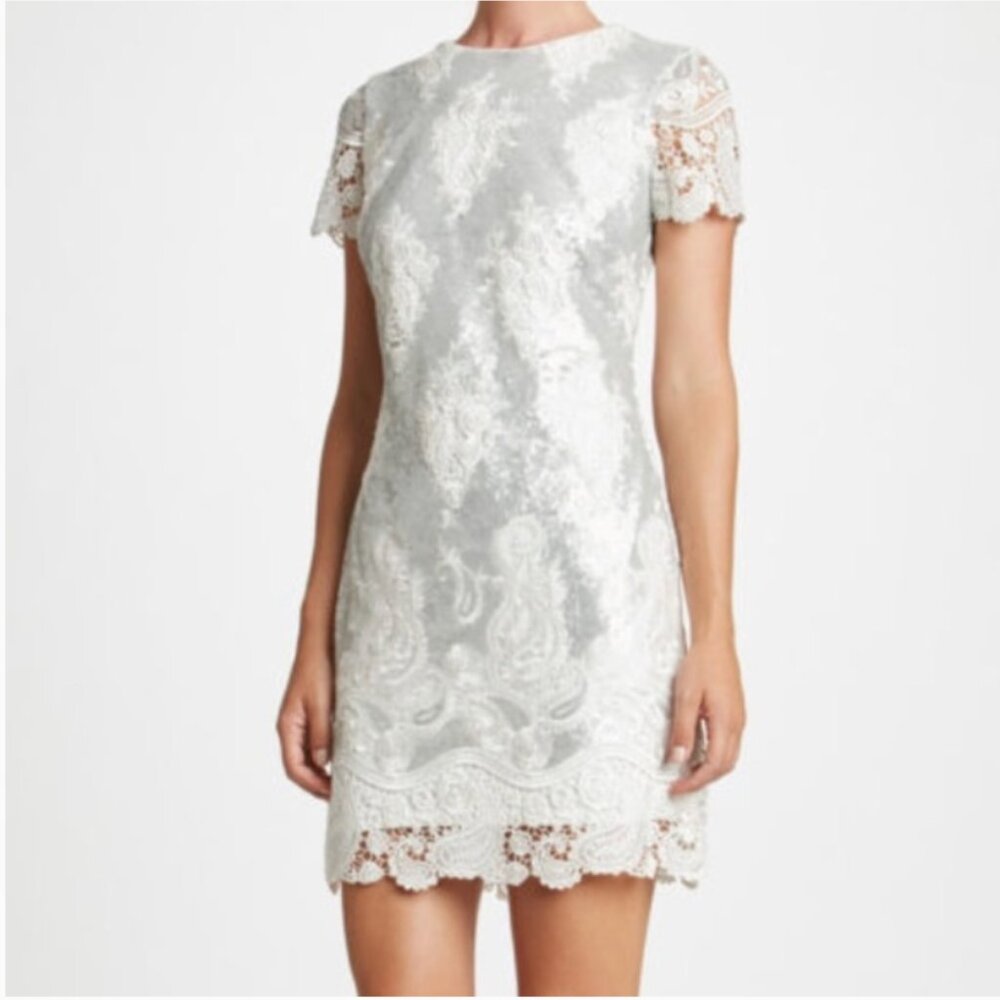 Dress The Population Silver & White Joy Sequin Lace Mini Dress Size Small